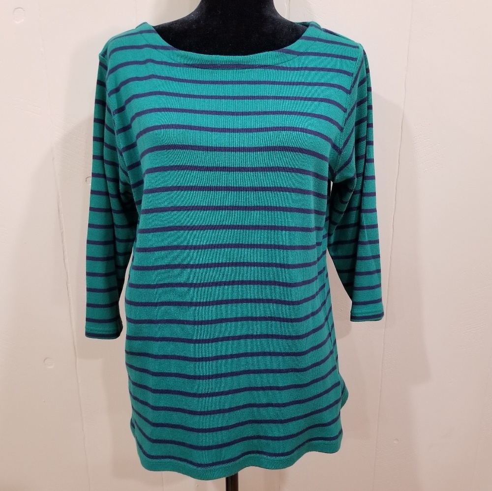 L.L. Bean Green Striped Cotton Sweater
